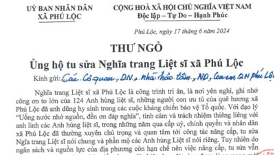 Thư ngỏ Ủng hộ tu sửa Nghĩa trang Liệt sĩ xã Phú Lộc